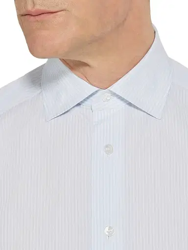 ZEGNA Men's Striped Sea Island Cotton Shirt - White Light Blue | Thumbnail 4 ZEGNA Men's Striped Sea Island Cotton Shirt - White Light Blue | Thumbnail 4