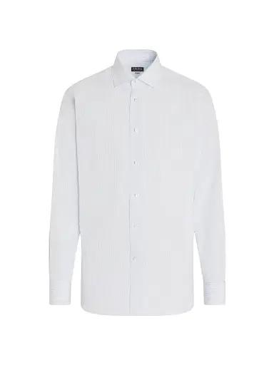 ZEGNA Men's Striped Sea Island Cotton Shirt - White Light Blue | Thumbnail 1 ZEGNA Men's Striped Sea Island Cotton Shirt - White Light Blue | Thumbnail 1