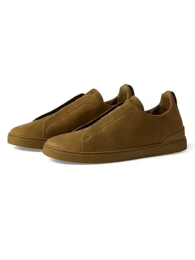 ZEGNA Men's Triple Stitch Secondskin Nubuck Sneakers - Olive Green | Thumbnail 2 ZEGNA Men's Triple Stitch Secondskin Nubuck Sneakers - Olive Green | Thumbnail 2