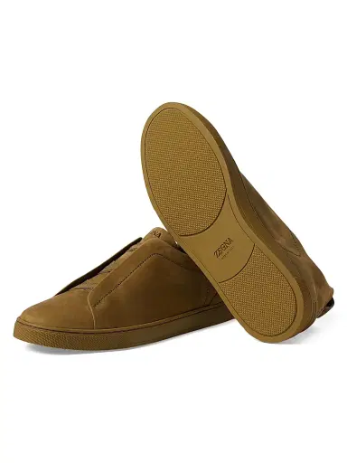 ZEGNA Men's Triple Stitch Secondskin Nubuck Sneakers - Olive Green | Thumbnail 4 ZEGNA Men's Triple Stitch Secondskin Nubuck Sneakers - Olive Green | Thumbnail 4