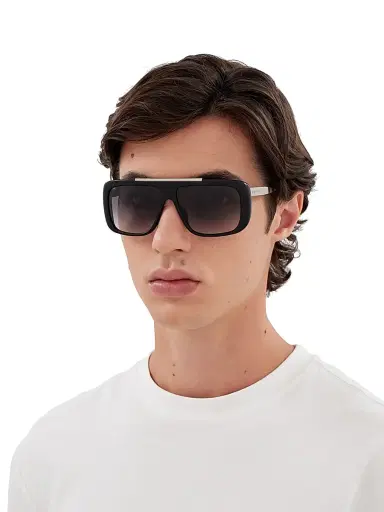 Alexander McQueen Men's 60MM Navigator Sunglasses - Black Silver Black | Thumbnail 2 Alexander McQueen Men's 60MM Navigator Sunglasses - Black Silver Black | Thumbnail 2