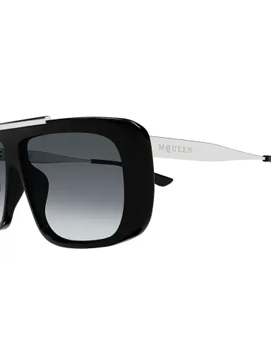 Alexander McQueen Men's 60MM Navigator Sunglasses - Black Silver Black | Thumbnail 4 Alexander McQueen Men's 60MM Navigator Sunglasses - Black Silver Black | Thumbnail 4