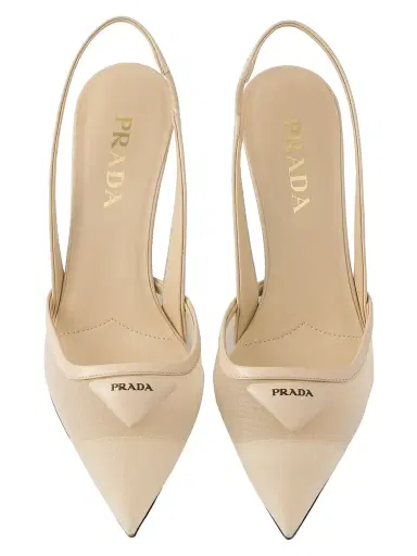 Prada Women's Mesh 75MM Fabric Slingback Pumps - Beige Khaki | Thumbnail 2 Prada Women's Mesh 75MM Fabric Slingback Pumps - Beige Khaki | Thumbnail 2