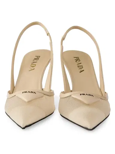 Prada Women's Mesh 75MM Fabric Slingback Pumps - Beige Khaki | Thumbnail 4 Prada Women's Mesh 75MM Fabric Slingback Pumps - Beige Khaki | Thumbnail 4