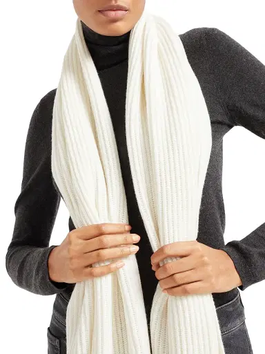 Brunello Cucinelli Women's Cashmere English Rib Knit Scarf with Monili - Fog | Thumbnail 5 Brunello Cucinelli Women's Cashmere English Rib Knit Scarf with Monili - Fog | Thumbnail 5