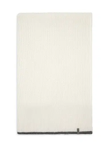 Brunello Cucinelli Women's Cashmere English Rib Knit Scarf with Monili - Fog | Thumbnail 1 Brunello Cucinelli Women's Cashmere English Rib Knit Scarf with Monili - Fog | Thumbnail 1