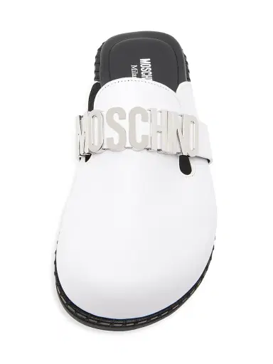 MOSCHINO Women's Sporty Logo-Accented Leather Mules - White - Size 11 | Thumbnail 4 MOSCHINO Women's Sporty Logo-Accented Leather Mules - White - Size 11 | Thumbnail 4