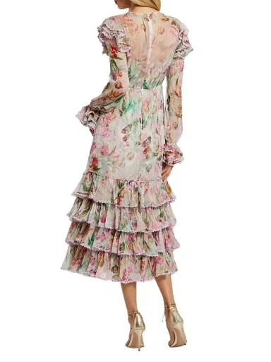 Mac Duggal Women's Floral Chiffon Tieneck Tiered Midi-Dress - Lilac Multi | Thumbnail 2 Mac Duggal Women's Floral Chiffon Tieneck Tiered Midi-Dress - Lilac Multi | Thumbnail 2
