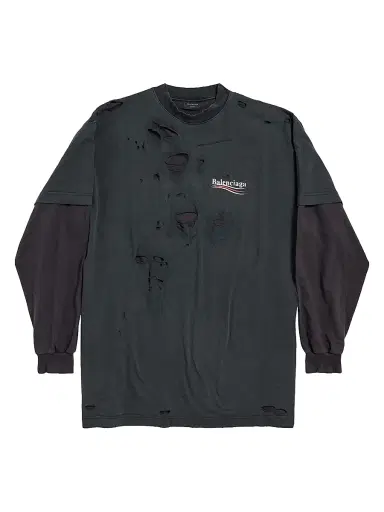 Balenciaga Men's Political Campaign Long Sleeve Layered T-Shirt - Black | Thumbnail 1 Balenciaga Men's Political Campaign Long Sleeve Layered T-Shirt - Black | Thumbnail 1