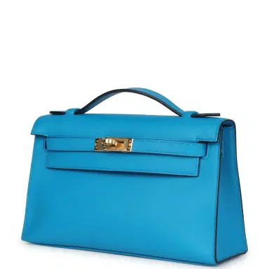 HERMÈS Hermes Kelly Pochette Bleu Frida Swift Gold Hardware | Thumbnail 3 HERMÈS Hermes Kelly Pochette Bleu Frida Swift Gold Hardware | Thumbnail 3