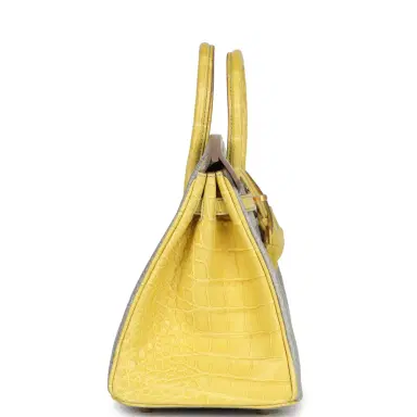 HERMÈS Hermes Special Order (HSS) Birkin 25 Gris Perle and Mimosa Matte Alligator Brushed Gold Hardware | Thumbnail 4 HERMÈS Hermes Special Order (HSS) Birkin 25 Gris Perle and Mimosa Matte Alligator Brushed Gold Hardware | Thumbnail 4