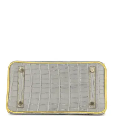 HERMÈS Hermes Special Order (HSS) Birkin 25 Gris Perle and Mimosa Matte Alligator Brushed Gold Hardware | Thumbnail 6 HERMÈS Hermes Special Order (HSS) Birkin 25 Gris Perle and Mimosa Matte Alligator Brushed Gold Hardware | Thumbnail 6