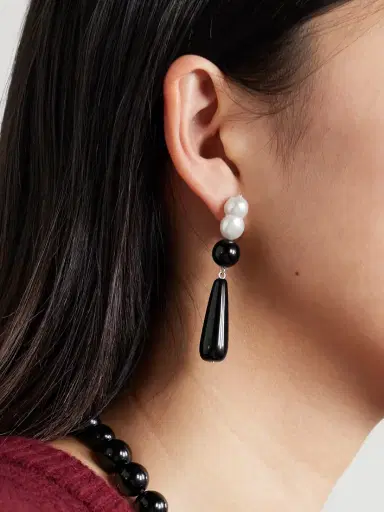 Completedworks Tarn Ii Recycled Silver, Onyx And Pearl Earrings | Thumbnail 2 Completedworks Tarn Ii Recycled Silver, Onyx And Pearl Earrings | Thumbnail 2