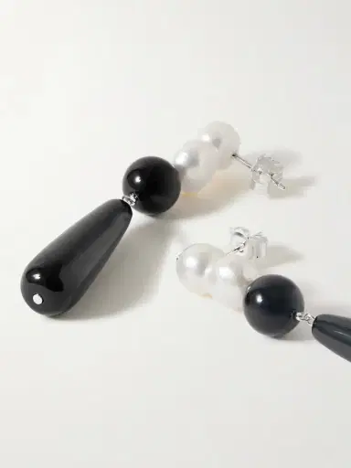 Completedworks Tarn Ii Recycled Silver, Onyx And Pearl Earrings | Thumbnail 3 Completedworks Tarn Ii Recycled Silver, Onyx And Pearl Earrings | Thumbnail 3