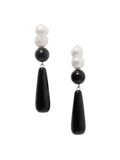 Completedworks Tarn Ii Recycled Silver, Onyx And Pearl Earrings | Thumbnail 1 Completedworks Tarn Ii Recycled Silver, Onyx And Pearl Earrings | Thumbnail 1