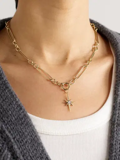 Lucy Delius Fluted Star Trombone Link 14-karat Recycled Gold Diamond Necklace | Thumbnail 2 Lucy Delius Fluted Star Trombone Link 14-karat Recycled Gold Diamond Necklace | Thumbnail 2