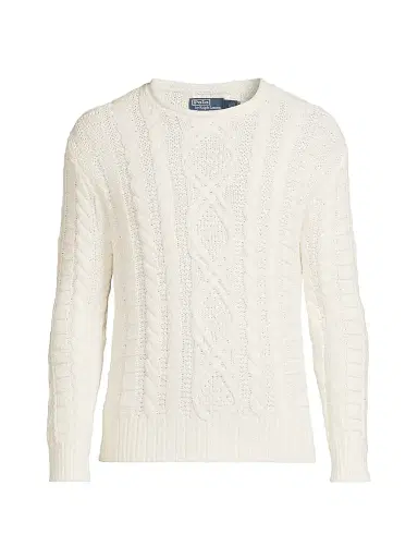Polo Ralph Lauren Men's Aran-Knit Cotton Rollneck Sweater - Deckwash White | Thumbnail 1 Polo Ralph Lauren Men's Aran-Knit Cotton Rollneck Sweater - Deckwash White | Thumbnail 1