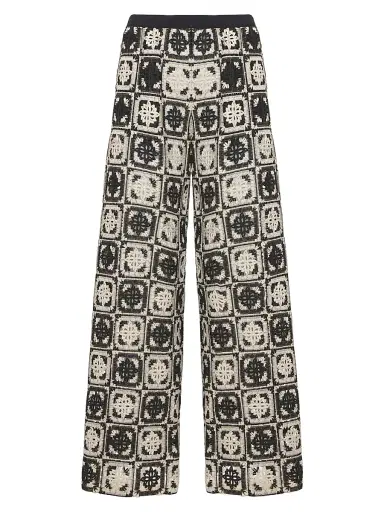 La DoubleJ Women's Palazzo Pants - Mini Tiles Macrame Black | Thumbnail 1 La DoubleJ Women's Palazzo Pants - Mini Tiles Macrame Black | Thumbnail 1