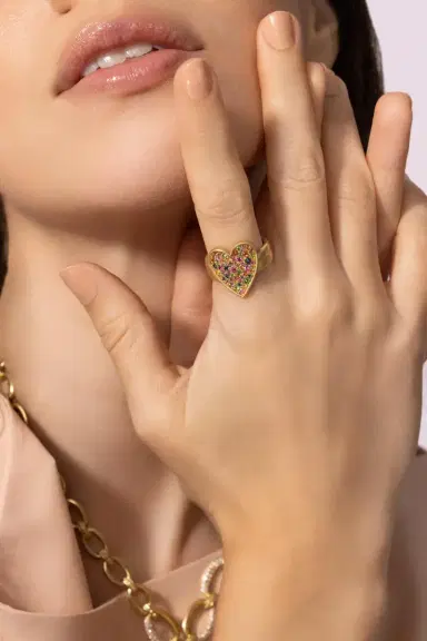 LEIGH MAXWELL Multi Color Confetti Heart Ring | Thumbnail 2 LEIGH MAXWELL Multi Color Confetti Heart Ring | Thumbnail 2