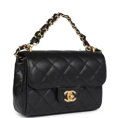 Chanel Chanel Mini Top Handle Flap Bag Black Grained Calfskin Brushed Gold Hardware | Thumbnail 2 Chanel Chanel Mini Top Handle Flap Bag Black Grained Calfskin Brushed Gold Hardware | Thumbnail 2