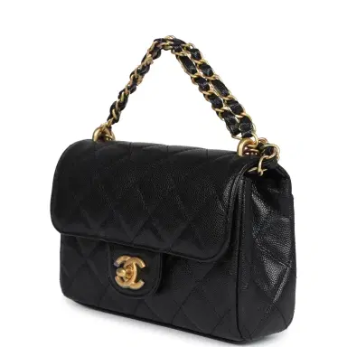 Chanel Chanel Mini Top Handle Flap Bag Black Grained Calfskin Brushed Gold Hardware | Thumbnail 3 Chanel Chanel Mini Top Handle Flap Bag Black Grained Calfskin Brushed Gold Hardware | Thumbnail 3
