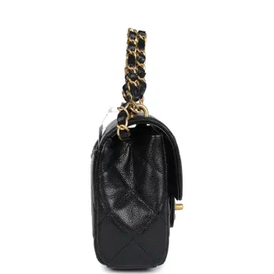Chanel Chanel Mini Top Handle Flap Bag Black Grained Calfskin Brushed Gold Hardware | Thumbnail 4 Chanel Chanel Mini Top Handle Flap Bag Black Grained Calfskin Brushed Gold Hardware | Thumbnail 4