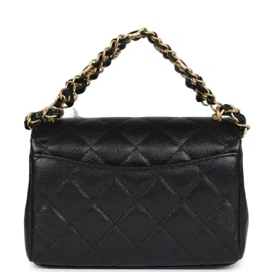 Chanel Chanel Mini Top Handle Flap Bag Black Grained Calfskin Brushed Gold Hardware | Thumbnail 5 Chanel Chanel Mini Top Handle Flap Bag Black Grained Calfskin Brushed Gold Hardware | Thumbnail 5