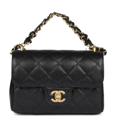 Chanel Chanel Mini Top Handle Flap Bag Black Grained Calfskin Brushed Gold Hardware | Thumbnail 1 Chanel Chanel Mini Top Handle Flap Bag Black Grained Calfskin Brushed Gold Hardware | Thumbnail 1