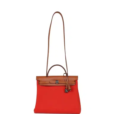 HERMÈS Hermes Herbag Zip PM 31 Capucine Toile Militaire & Fauve Vache Hunter Palladium Hardware | Thumbnail 2 HERMÈS Hermes Herbag Zip PM 31 Capucine Toile Militaire & Fauve Vache Hunter Palladium Hardware | Thumbnail 2