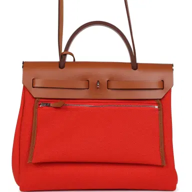 HERMÈS Hermes Herbag Zip PM 31 Capucine Toile Militaire & Fauve Vache Hunter Palladium Hardware | Thumbnail 6 HERMÈS Hermes Herbag Zip PM 31 Capucine Toile Militaire & Fauve Vache Hunter Palladium Hardware | Thumbnail 6