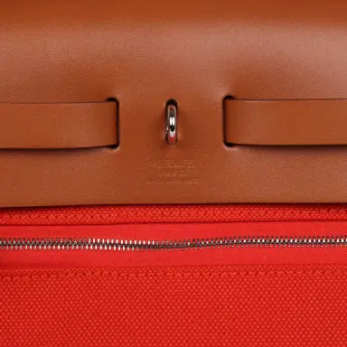 HERMÈS Hermes Herbag Zip PM 31 Capucine Toile Militaire & Fauve Vache Hunter Palladium Hardware | Thumbnail 7 HERMÈS Hermes Herbag Zip PM 31 Capucine Toile Militaire & Fauve Vache Hunter Palladium Hardware | Thumbnail 7