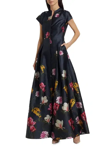 SACHIN BABI Women's Marta Floral Satin A-line Gown - Night Sky Blooming Garden | Thumbnail 3 SACHIN BABI Women's Marta Floral Satin A-line Gown - Night Sky Blooming Garden | Thumbnail 3