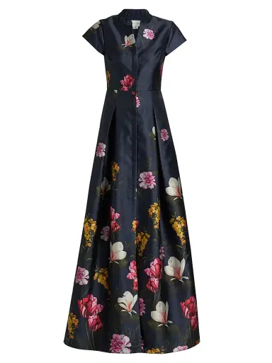 SACHIN BABI Women's Marta Floral Satin A-line Gown - Night Sky Blooming Garden | Thumbnail 1 SACHIN BABI Women's Marta Floral Satin A-line Gown - Night Sky Blooming Garden | Thumbnail 1