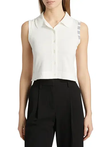 Thom Browne Women's 4 Bar Stripe Cotton Crop Shirt - White | Thumbnail 3 Thom Browne Women's 4 Bar Stripe Cotton Crop Shirt - White | Thumbnail 3