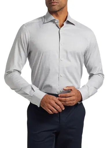 Saks Fifth Avenue Men's Heathered Cotton Dress Shirt - Grey - Size 18 | Thumbnail 3 Saks Fifth Avenue Men's Heathered Cotton Dress Shirt - Grey - Size 18 | Thumbnail 3