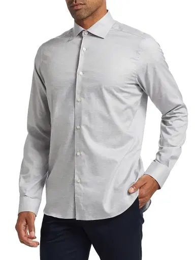 Saks Fifth Avenue Men's Heathered Cotton Dress Shirt - Grey - Size 18 | Thumbnail 4 Saks Fifth Avenue Men's Heathered Cotton Dress Shirt - Grey - Size 18 | Thumbnail 4