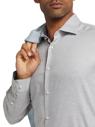 Saks Fifth Avenue Men's Heathered Cotton Dress Shirt - Grey - Size 18 | Thumbnail 6 Saks Fifth Avenue Men's Heathered Cotton Dress Shirt - Grey - Size 18 | Thumbnail 6