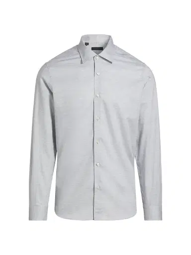 Saks Fifth Avenue Men's Heathered Cotton Dress Shirt - Grey - Size 18 | Thumbnail 1 Saks Fifth Avenue Men's Heathered Cotton Dress Shirt - Grey - Size 18 | Thumbnail 1