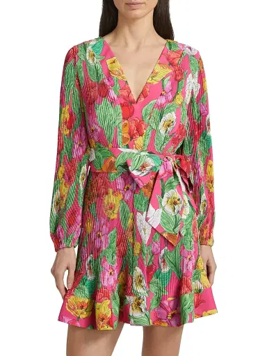 Milly Women's Liv Tulip Rosette Pleated Minidress - Pink Multi | Thumbnail 3 Milly Women's Liv Tulip Rosette Pleated Minidress - Pink Multi | Thumbnail 3