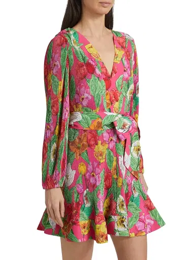 Milly Women's Liv Tulip Rosette Pleated Minidress - Pink Multi | Thumbnail 4 Milly Women's Liv Tulip Rosette Pleated Minidress - Pink Multi | Thumbnail 4