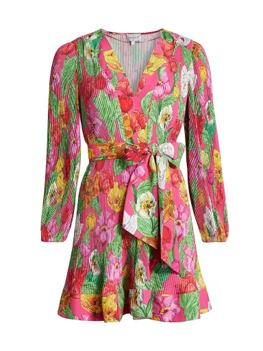 Milly Women's Liv Tulip Rosette Pleated Minidress - Pink Multi | Thumbnail 1 Milly Women's Liv Tulip Rosette Pleated Minidress - Pink Multi | Thumbnail 1