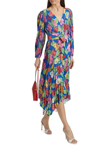 Milly Women's Liora Floral Pleated Tie-Waist Midi Dress - Royal Blue Multi | Thumbnail 2 Milly Women's Liora Floral Pleated Tie-Waist Midi Dress - Royal Blue Multi | Thumbnail 2