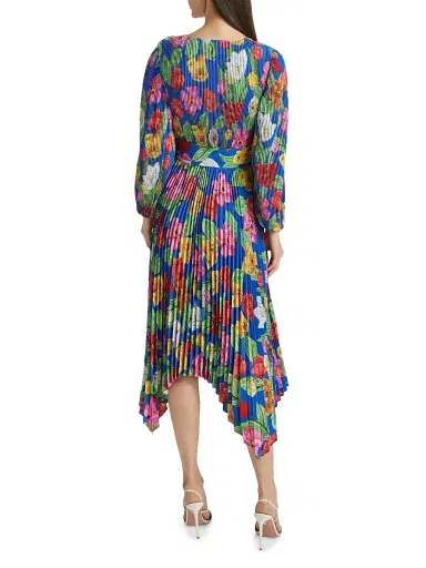 Milly Women's Liora Floral Pleated Tie-Waist Midi Dress - Royal Blue Multi | Thumbnail 5 Milly Women's Liora Floral Pleated Tie-Waist Midi Dress - Royal Blue Multi | Thumbnail 5