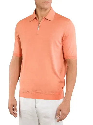 Stefano Ricci Men's Zip Polo Shirt - Orange | Thumbnail 2 Stefano Ricci Men's Zip Polo Shirt - Orange | Thumbnail 2