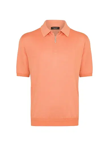 Stefano Ricci Men's Zip Polo Shirt - Orange | Thumbnail 1 Stefano Ricci Men's Zip Polo Shirt - Orange | Thumbnail 1