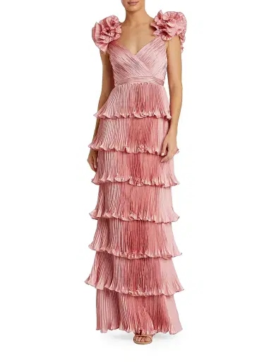 Mac Duggal Women's Evening Pleated Charmeuse Tiered Gown | Thumbnail 1 Mac Duggal Women's Evening Pleated Charmeuse Tiered Gown | Thumbnail 1