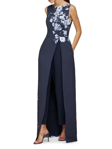 Kay Unger Women's Esti Walk-Thru Floral Stretch-Crêpe Jumpsuit | Thumbnail 5 Kay Unger Women's Esti Walk-Thru Floral Stretch-Crêpe Jumpsuit | Thumbnail 5