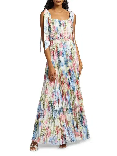 As It May Women's Lexie Floral Plissé Chiffon Tie-Strap Gown - Abstract Botanical | Thumbnail 3 As It May Women's Lexie Floral Plissé Chiffon Tie-Strap Gown - Abstract Botanical | Thumbnail 3