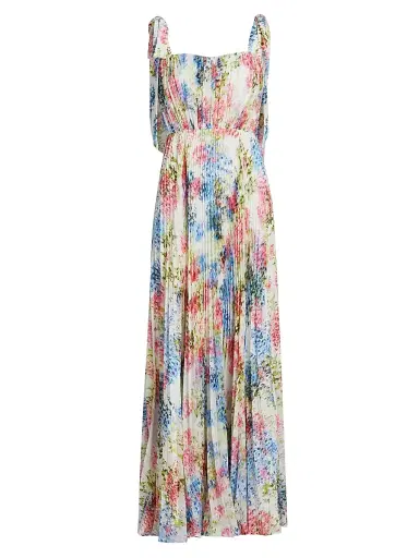 As It May Women's Lexie Floral Plissé Chiffon Tie-Strap Gown - Abstract Botanical | Thumbnail 1 As It May Women's Lexie Floral Plissé Chiffon Tie-Strap Gown - Abstract Botanical | Thumbnail 1