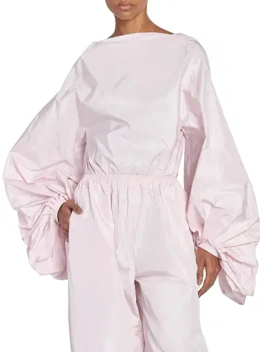 Alaïa Women's Silk Open-Back Balloon-Sleeve Bodysuit - Rose Pale | Thumbnail 3 Alaïa Women's Silk Open-Back Balloon-Sleeve Bodysuit - Rose Pale | Thumbnail 3